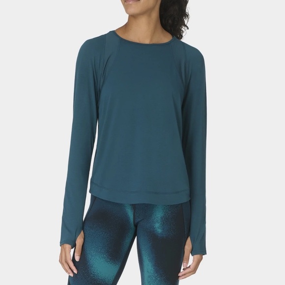 Sweaty Betty Breathe Easy Mesh Long Sleeve Top - Deep Green - size M - Picture 2 of 5